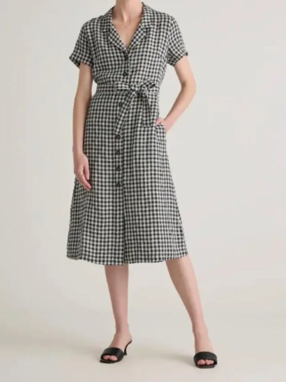NWT Quince 100% European Linen Button Front Dress, Gingham - Womens Medium